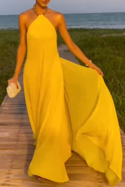 Drune | Rosiedress Ketten-Halter Offener Rücken Maxi Swing Kleid