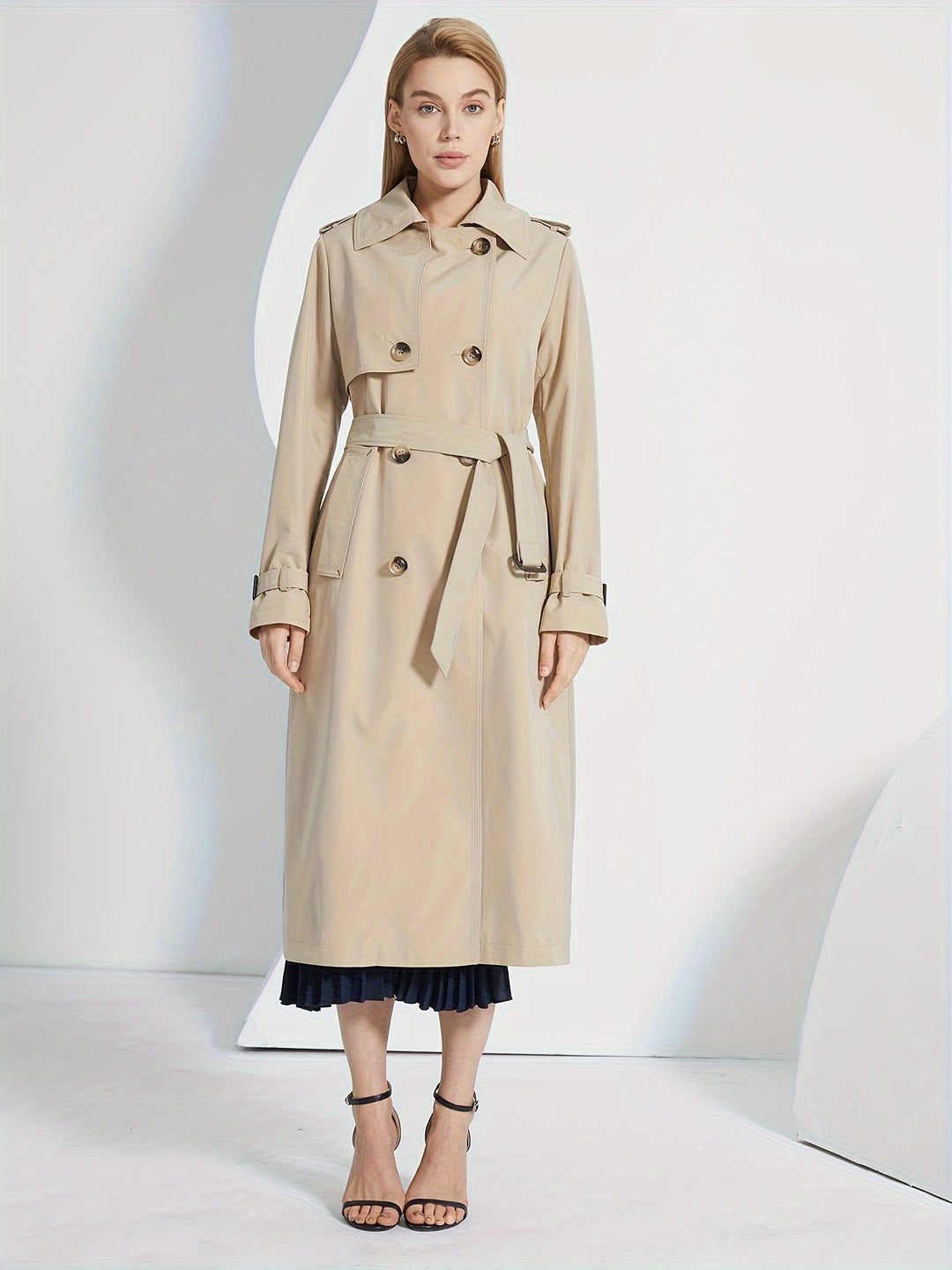 Drune | Langarm-Trenchcoat mit einfarbigem Gürtel-Design für Damen - Für den Alltag