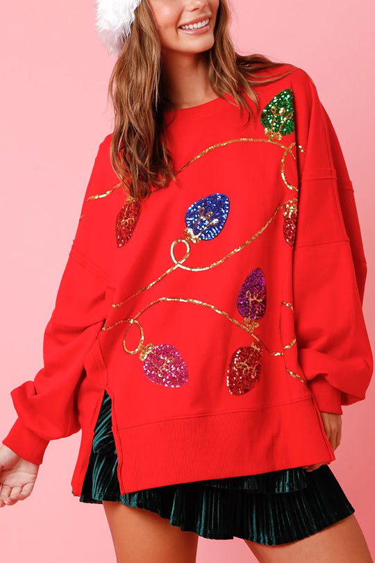 Drune | Weihnachtslichter Pailletten Schlitz Pullover Sweatshirt