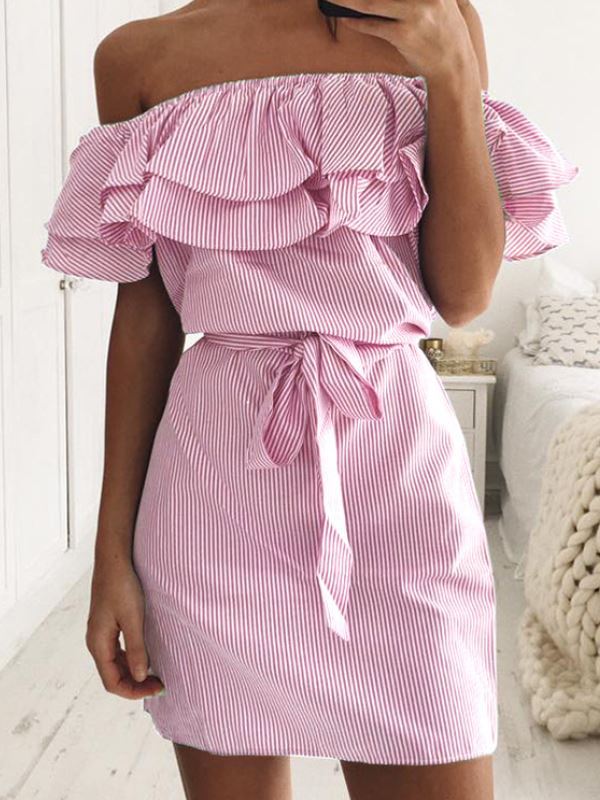 Damen Minikleid mit Volants und Bindegürtel Drune