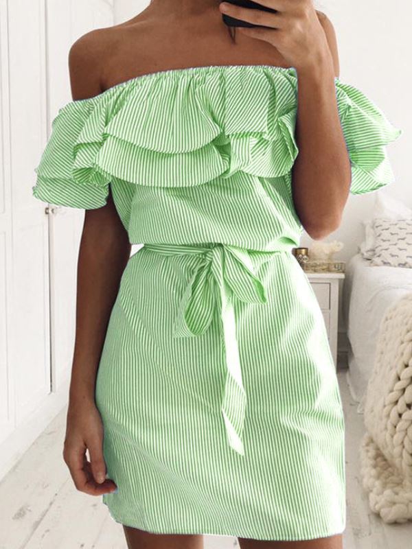 Damen Minikleid mit Volants und Bindegürtel Drune
