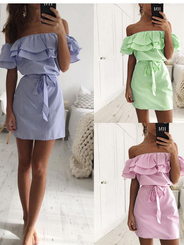Damen Minikleid mit Volants und Bindegürtel Drune