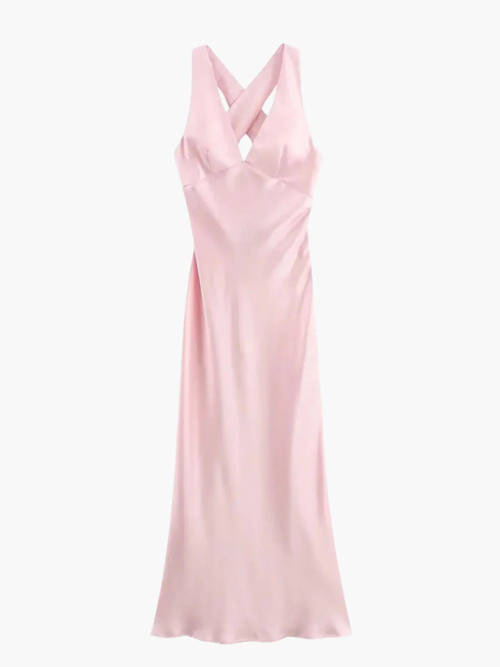 Drune | Elegantes Satin Kleid Mit Kreuzdetail