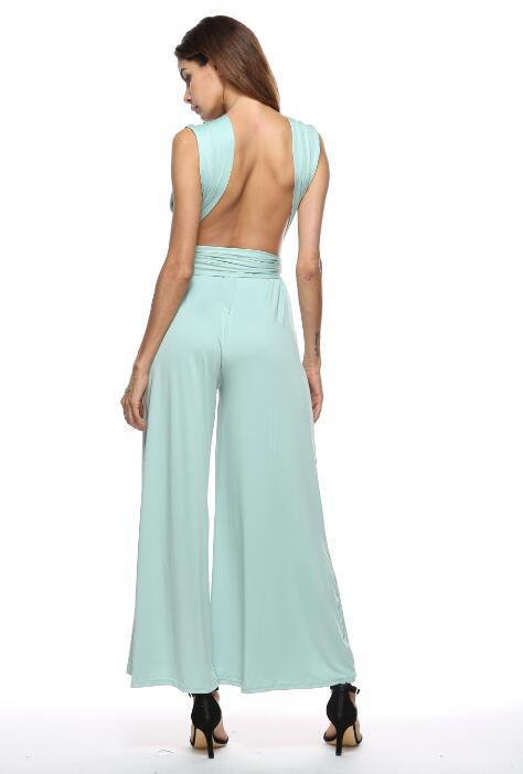 Damen eleganter Jumpsuit mit tiefem V-Ausschnitt und innovativer Wickeloptik Drune