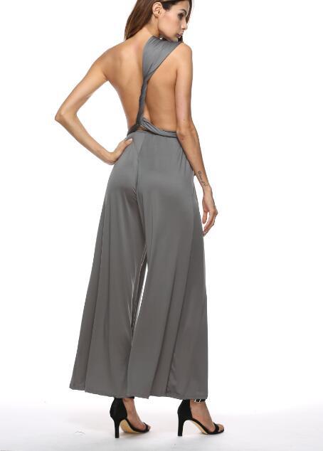 Damen eleganter Jumpsuit mit tiefem V-Ausschnitt und innovativer Wickeloptik Drune