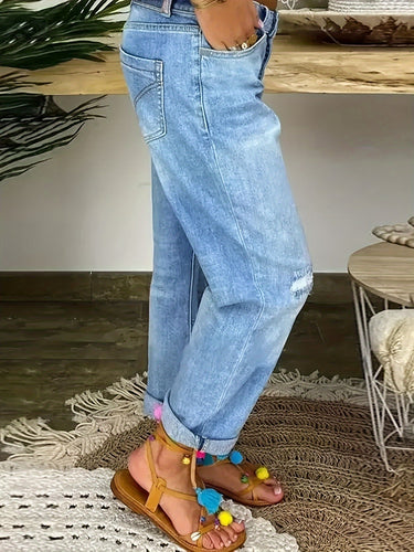Drune | Verwitterte Blaue Damen Stretchjeans
