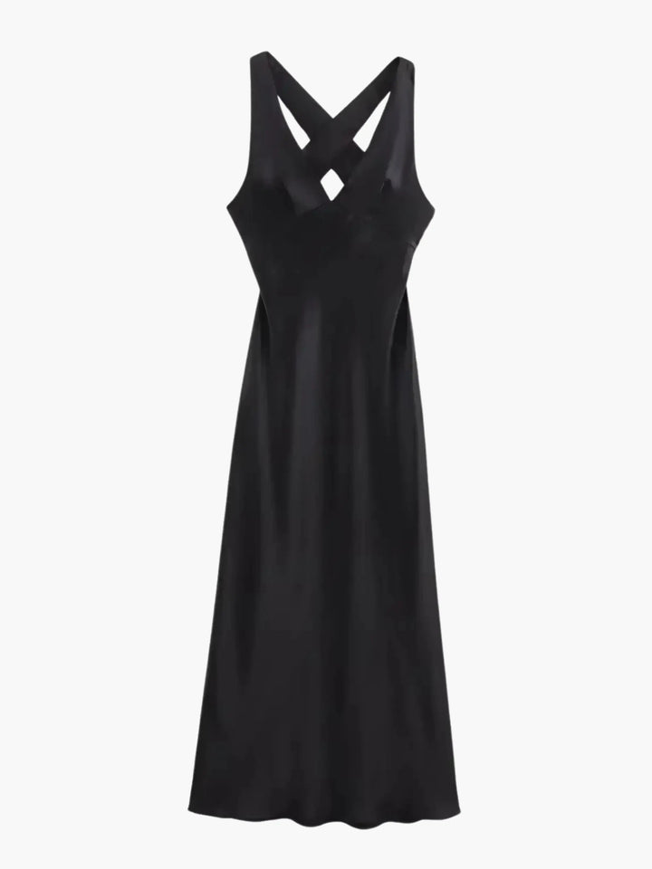Drune | Elegantes Satin Kleid Mit Kreuzdetail