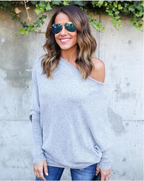 Damen Off-Shoulder Strickpullover im lässigen Oversized-Stil Drune