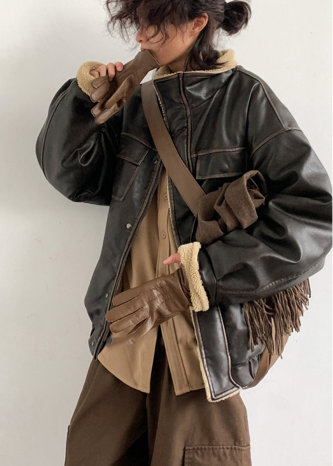 Drune | Inspirierte Lammfleece gefütterte Lederjacke – Unisex-Stil