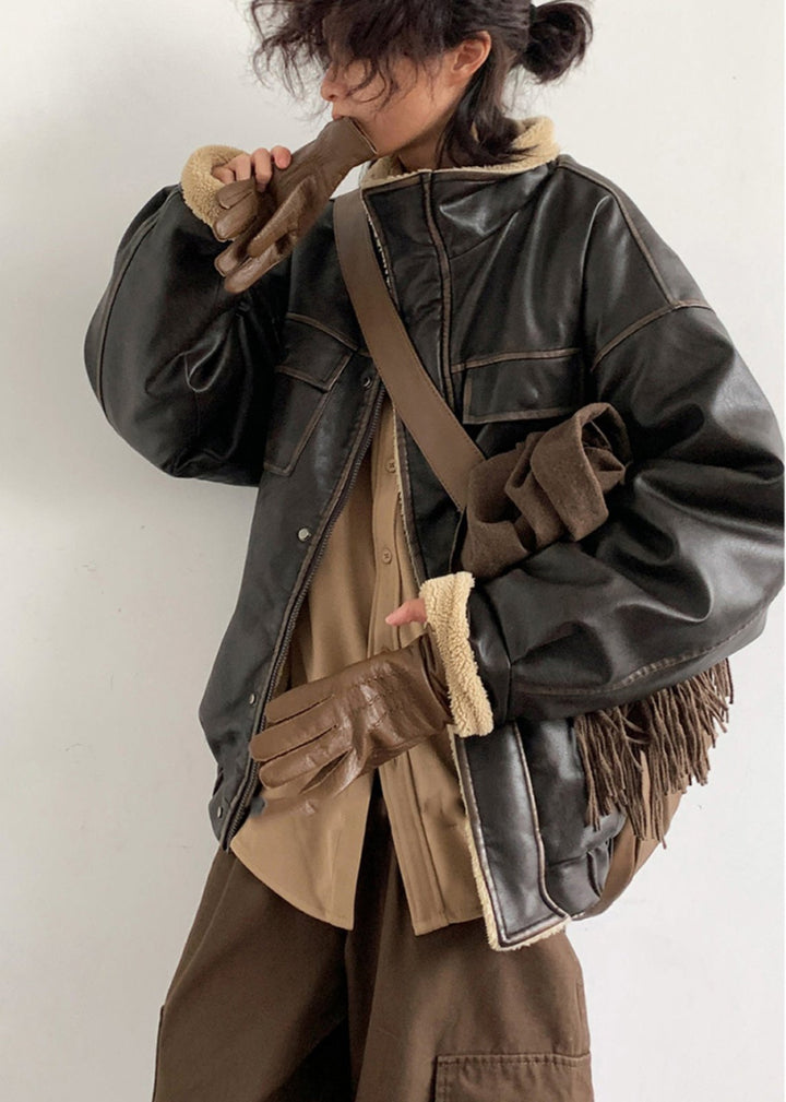 Drune | Inspirierte Lammfleece gefütterte Lederjacke – Unisex-Stil