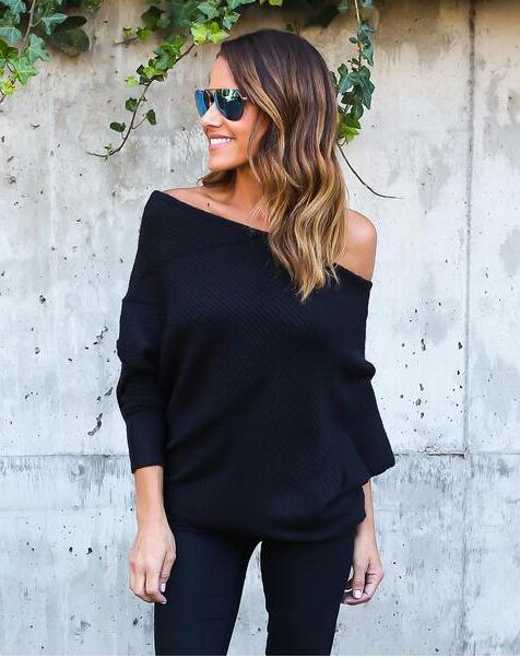 Damen Off-Shoulder Strickpullover im lässigen Oversized-Stil Drune