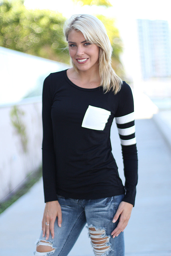 Damen Langarmshirt mit seitlichen Kontraststreifen und abgestepptem Brusttaschen Drune