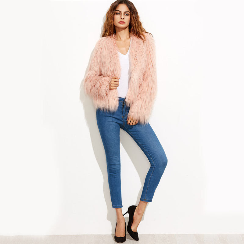 Damen Flauschiger Kunstfell Überwurfjacke Drune
