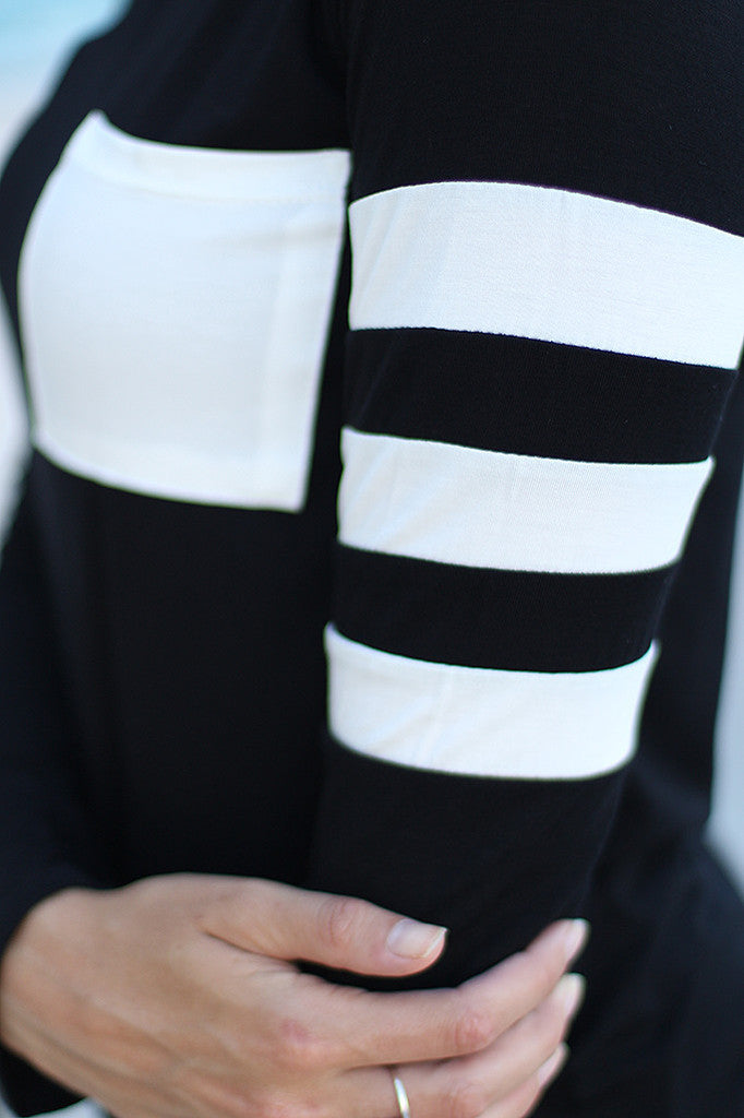 Damen Langarmshirt mit seitlichen Kontraststreifen und abgestepptem Brusttaschen Drune