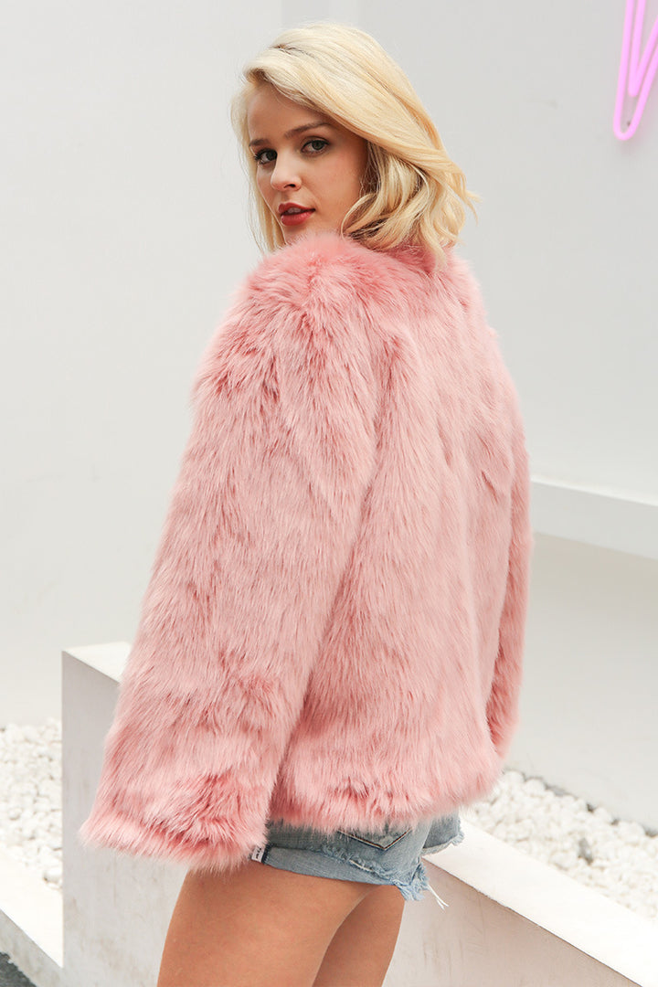 Damen Flauscher Kurzjacke mit modischem V-Ausschnitt Drune