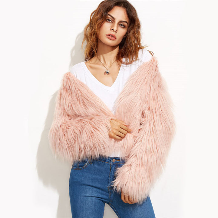 Damen Flauschiger Kunstfell Überwurfjacke Drune
