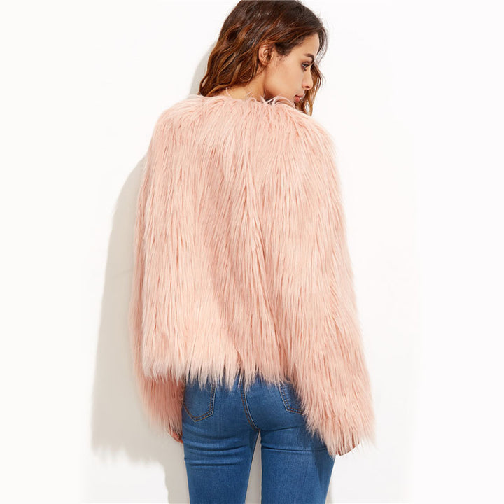 Damen Flauschiger Kunstfell Überwurfjacke Drune