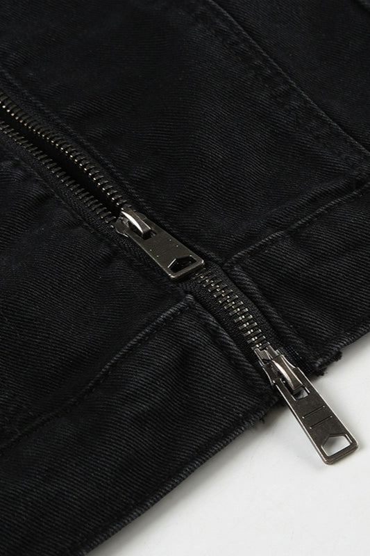 Drune | Schwarze Denim Truckerjacke