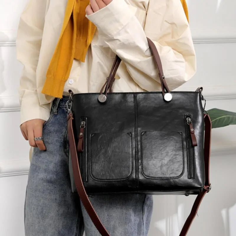 Drune | Strukturierte Lederhandtasche mit zwei Fächern für Damen
