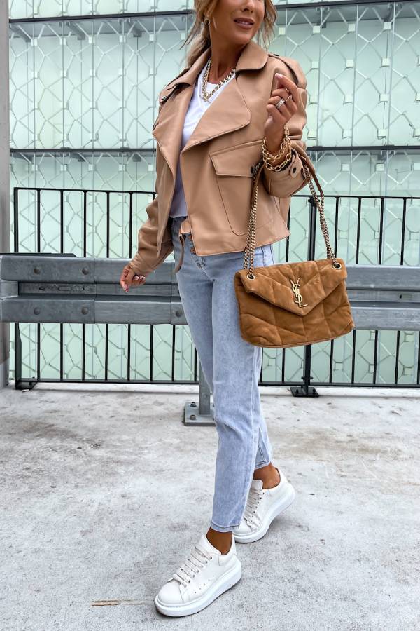 Drune | Leder Revers Taschen Britischer Stil Kurzjacke