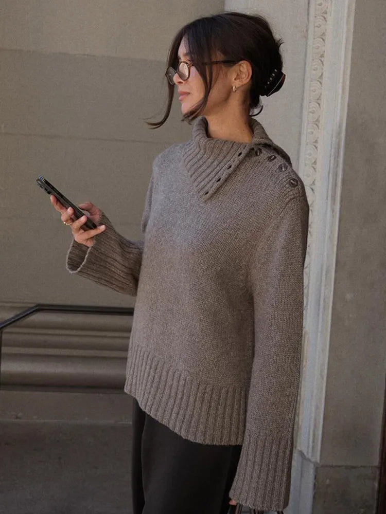 Drune | Cozy sweater with button-up stand-up collar and relaxed fit