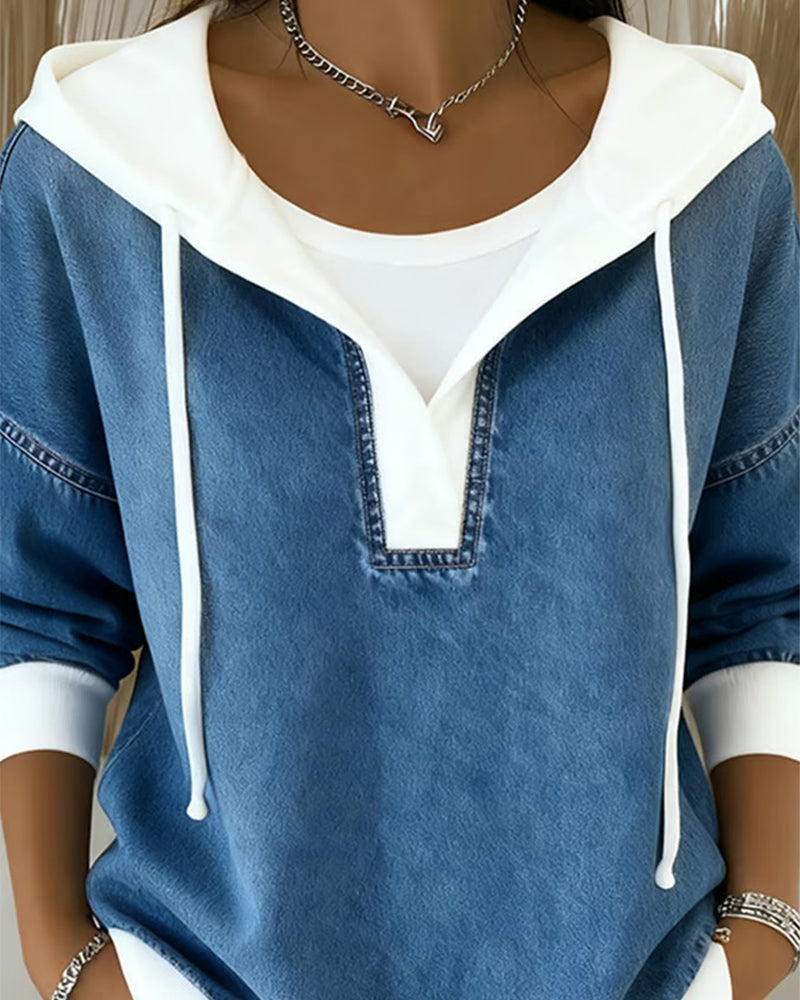 Drune | Sweatshirt mit Schnürung und Denim Einsätzen