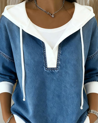 Drune | Sweatshirt mit Schnürung und Denim Einsätzen