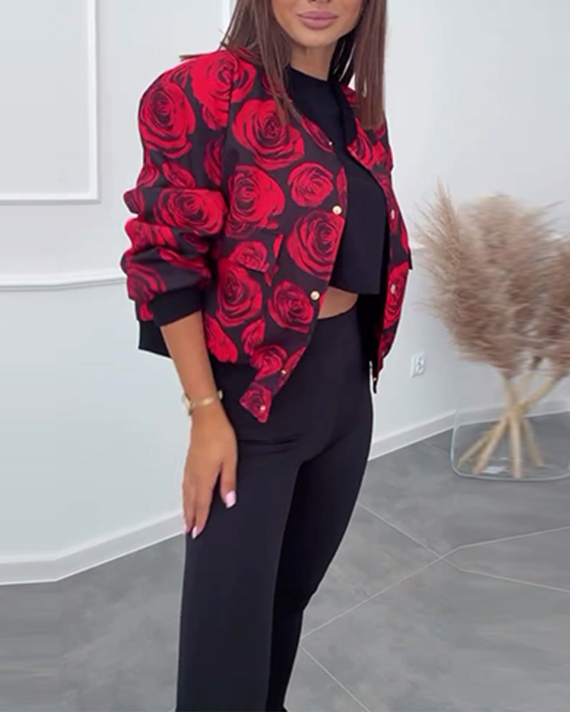 Drune | Jacke mit Knöpfen und Rosen Print