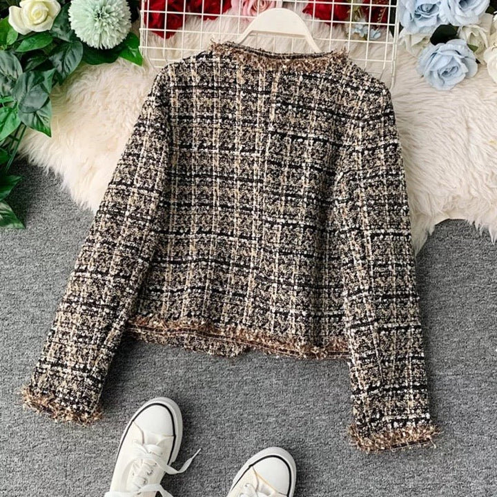 Drune | Tweed-Jacke - Goldenen Knopf Akzente - Klassische Eleganz - Anspruchsvolles Schichten