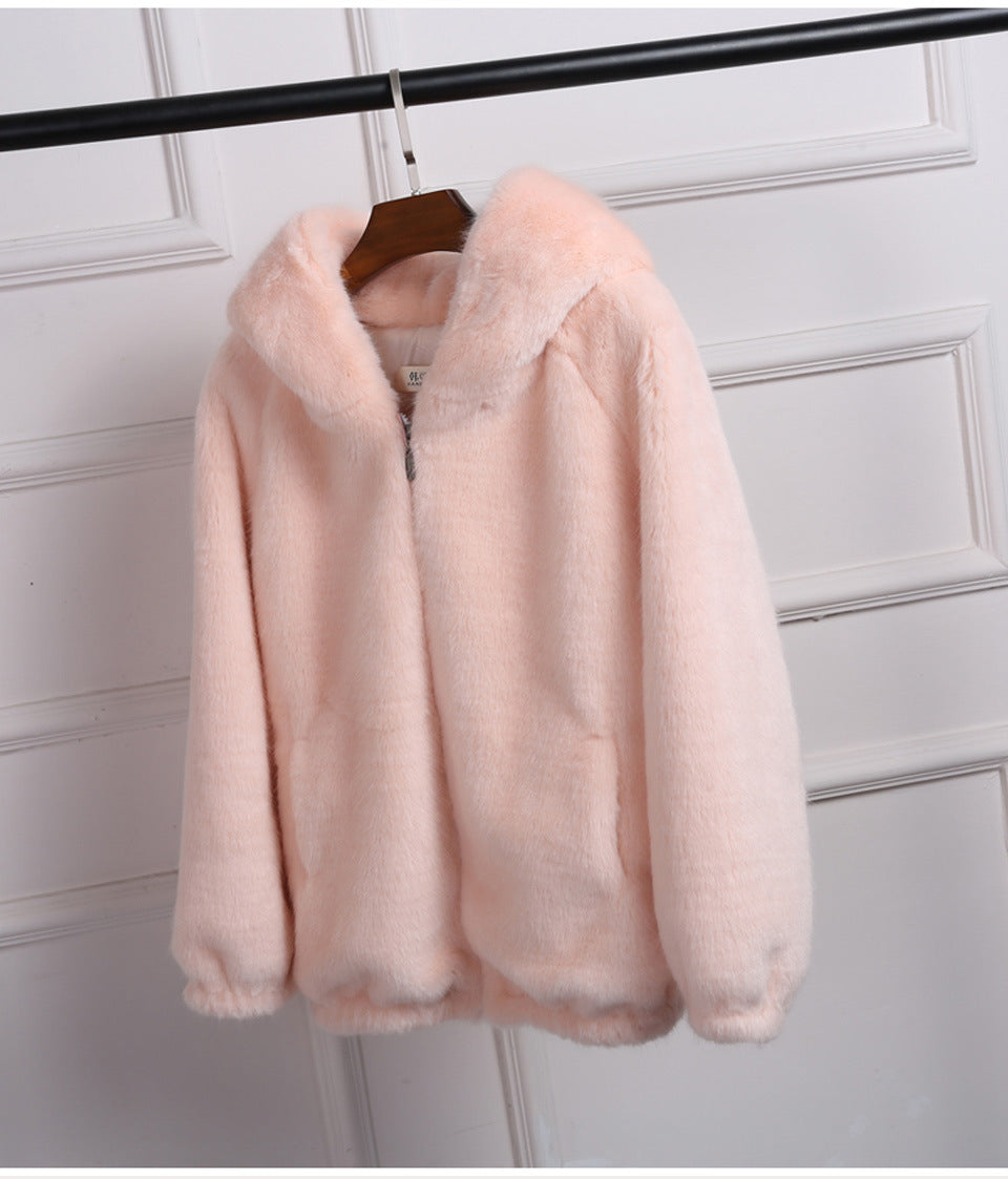 Damen Plüschjacke mit Kapuze und hochwertiger Fleece-Oberfläche Drune