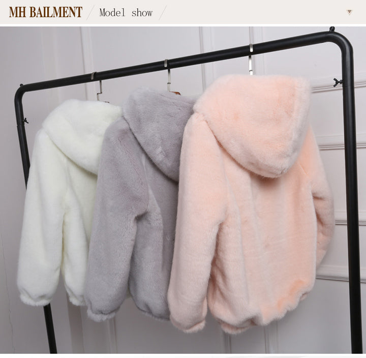 Damen Plüschjacke mit Kapuze und hochwertiger Fleece-Oberfläche Drune