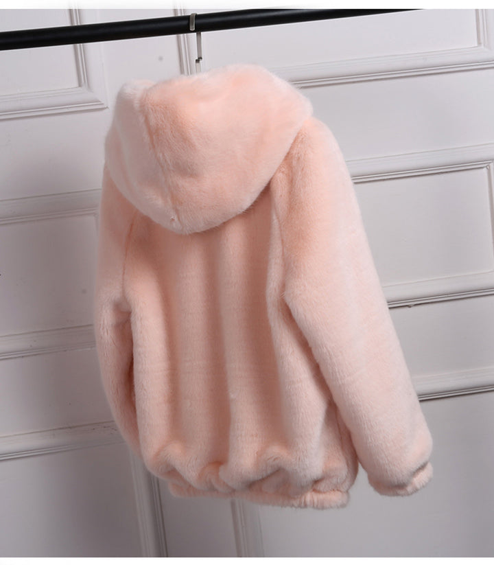 Damen Plüschjacke mit Kapuze und hochwertiger Fleece-Oberfläche Drune