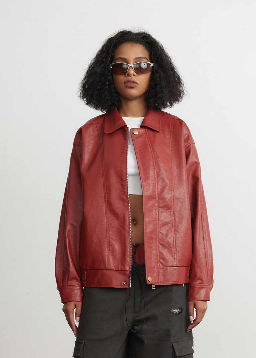 Drune | Rote Lederjacke - Unisex Mode