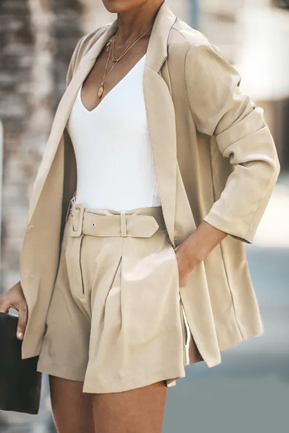 Drune | Longline Blazer und Shorts Set mit Taschen