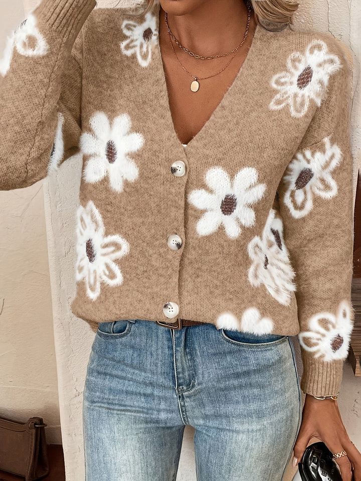 Drune | Weiche Strickjacke mit Blumenmuster Acryl Wärme und Stil