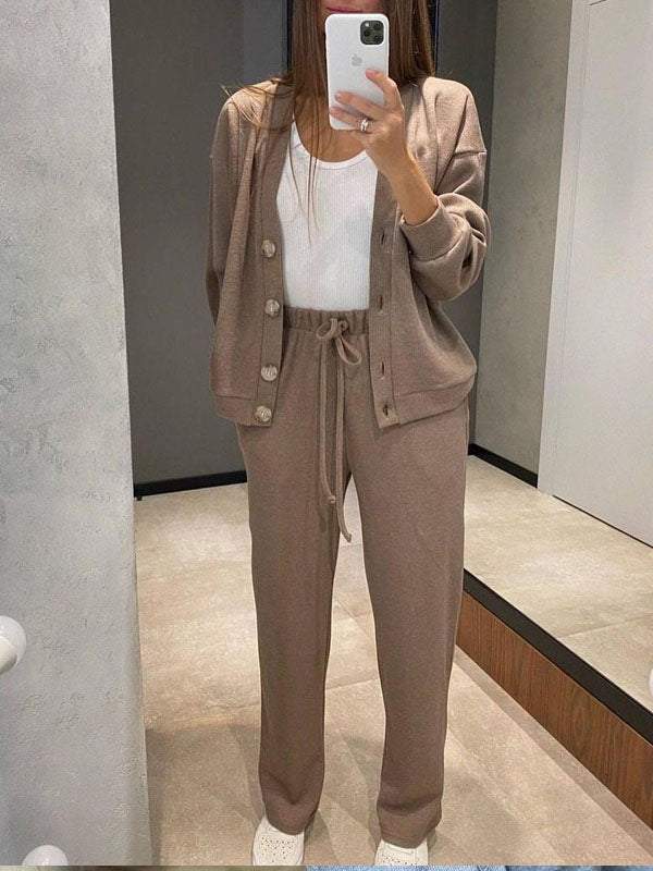 Drune | lässiges V-Ausschnitt Pullover- und Hose-Set