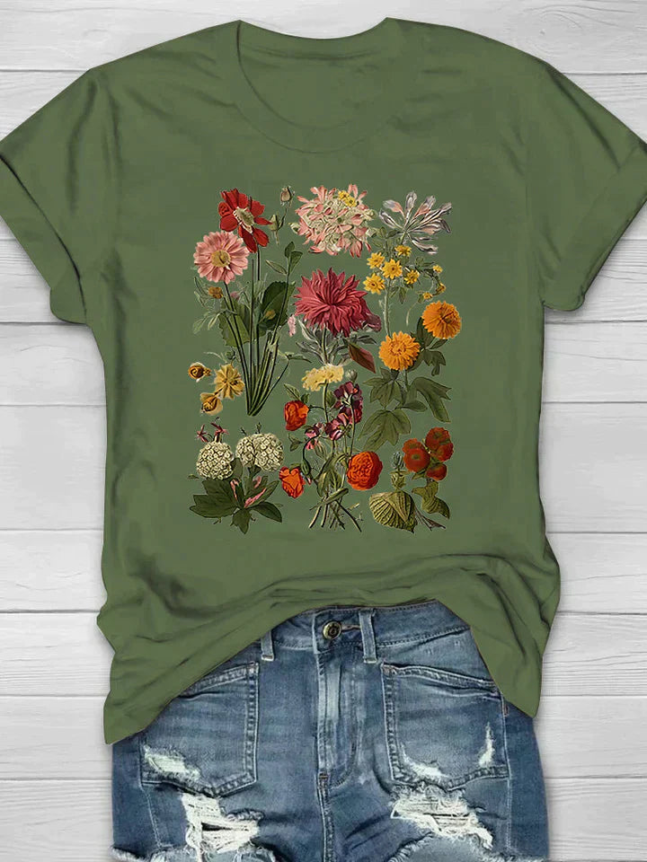 Drune | Weinlese Blumen T-shirt Retro Stil Für Lässige Chic