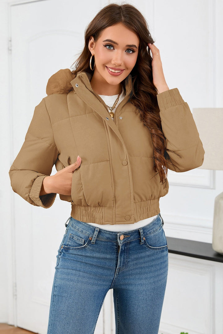Drune | Hohe Taille Kunstpelz Kapuze Pufferjacke
