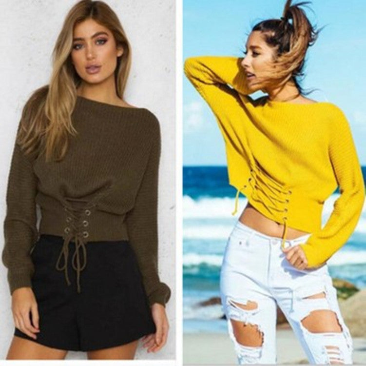 Damen modischer Strickpullover mit raffiniertem Schnürdesign Drune