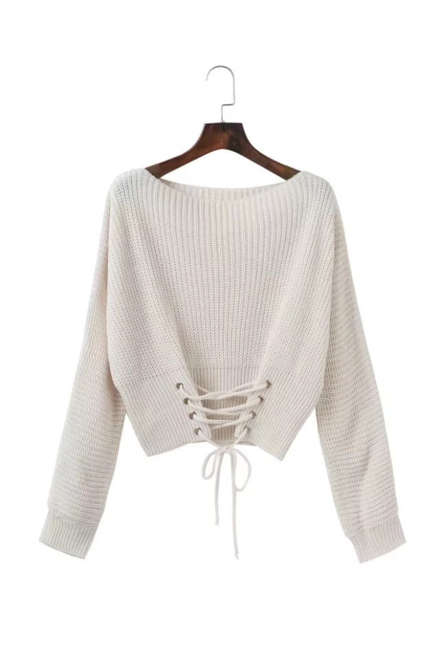 Damen modischer Strickpullover mit raffiniertem Schnürdesign Drune