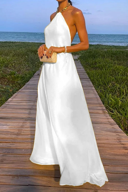 Drune | Rosiedress Ketten-Halter Offener Rücken Maxi Swing Kleid