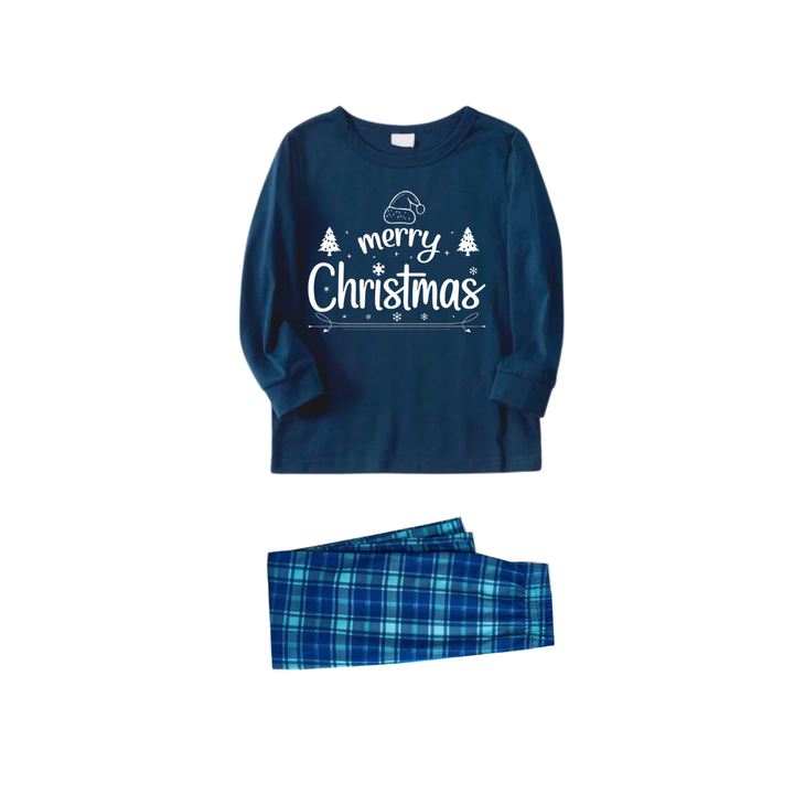 Drune | "Frohe Weihnachten" Weißer Buchstabe 2025 Blauer Langarm-Oberteil Mit Blauen Karomuster Paar Matching Pyjamas