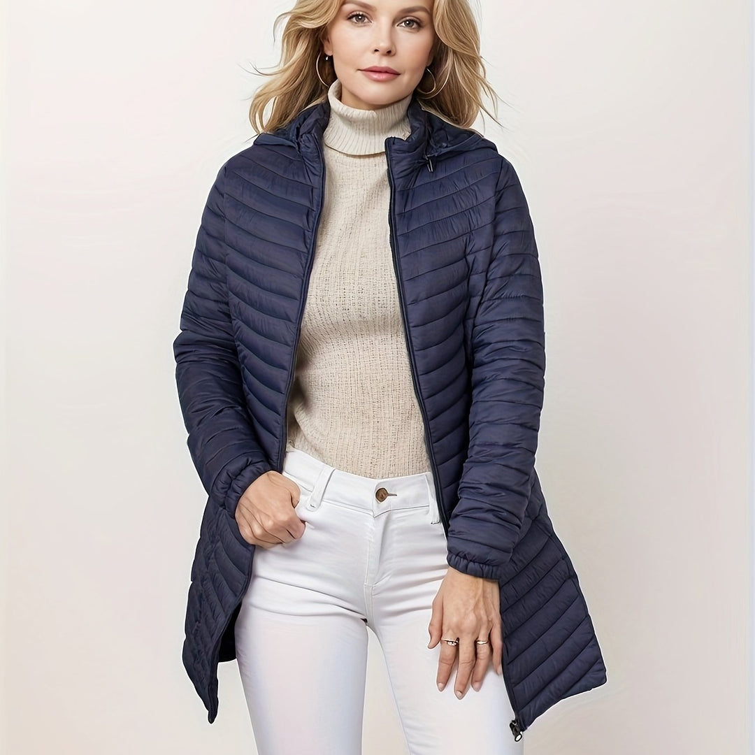 Drune | Lässige Steppjacke mit Kapuze und Reißverschluss Auf Der Vorderseite