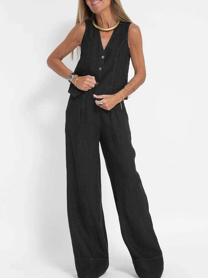 Drune | Knopf-Weste & Weit Geschnittene Hose Set