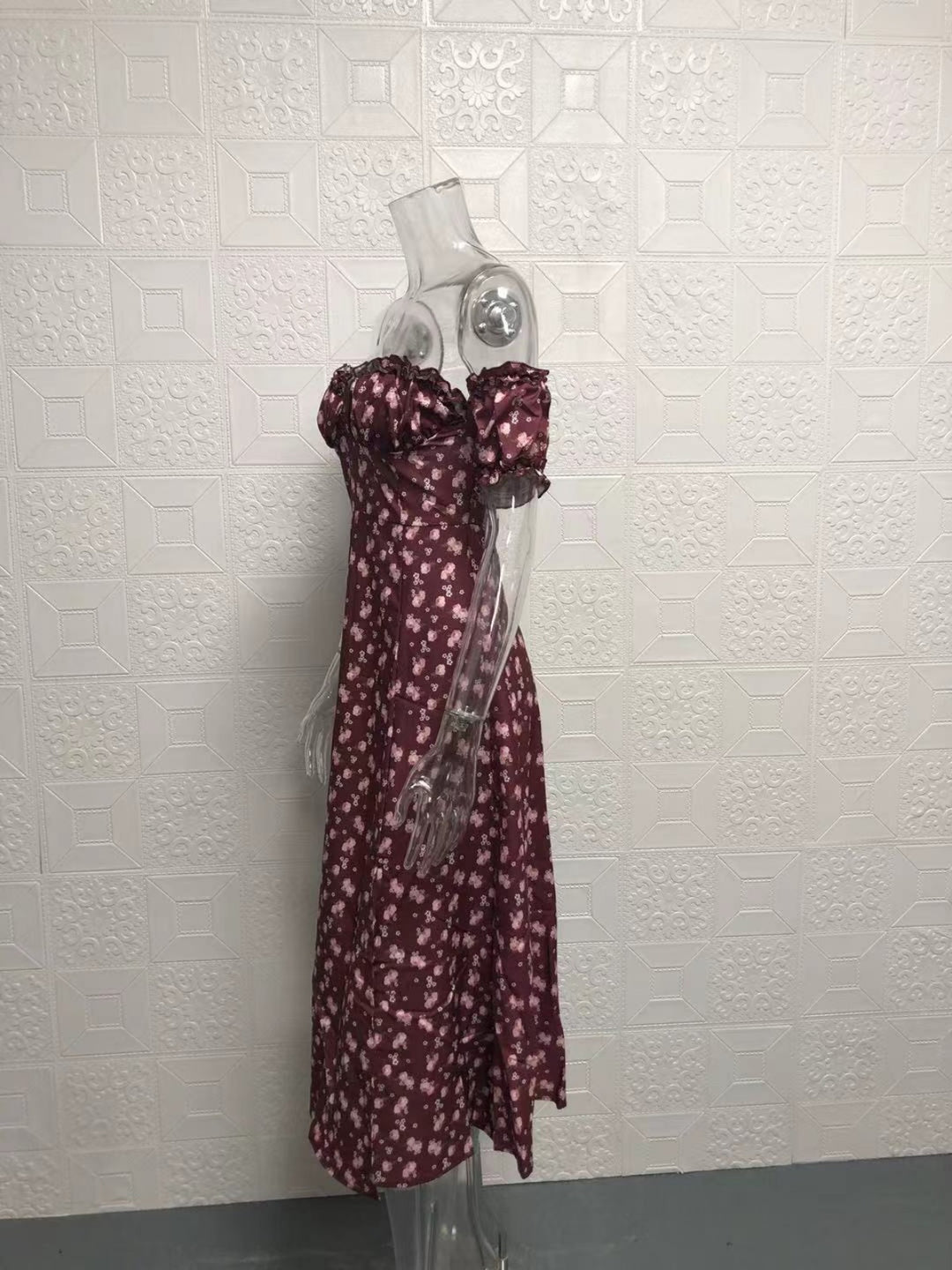 Drune | Geschlitztes Blumenkleid schulterfreies Röhrentop-Kleid