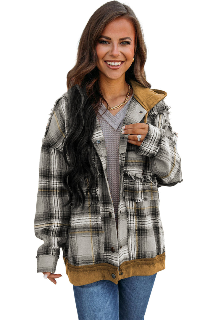 Drune | Karierte Jacke mit Kapuze und Rohen Kanten Baumwolle Lässig und Trendy