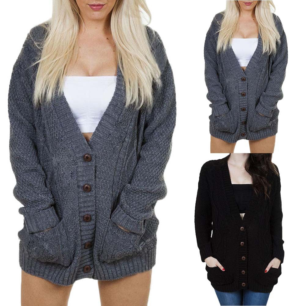 Damen Strickjacke mit modernem Zopfmuster und Taschen Drune