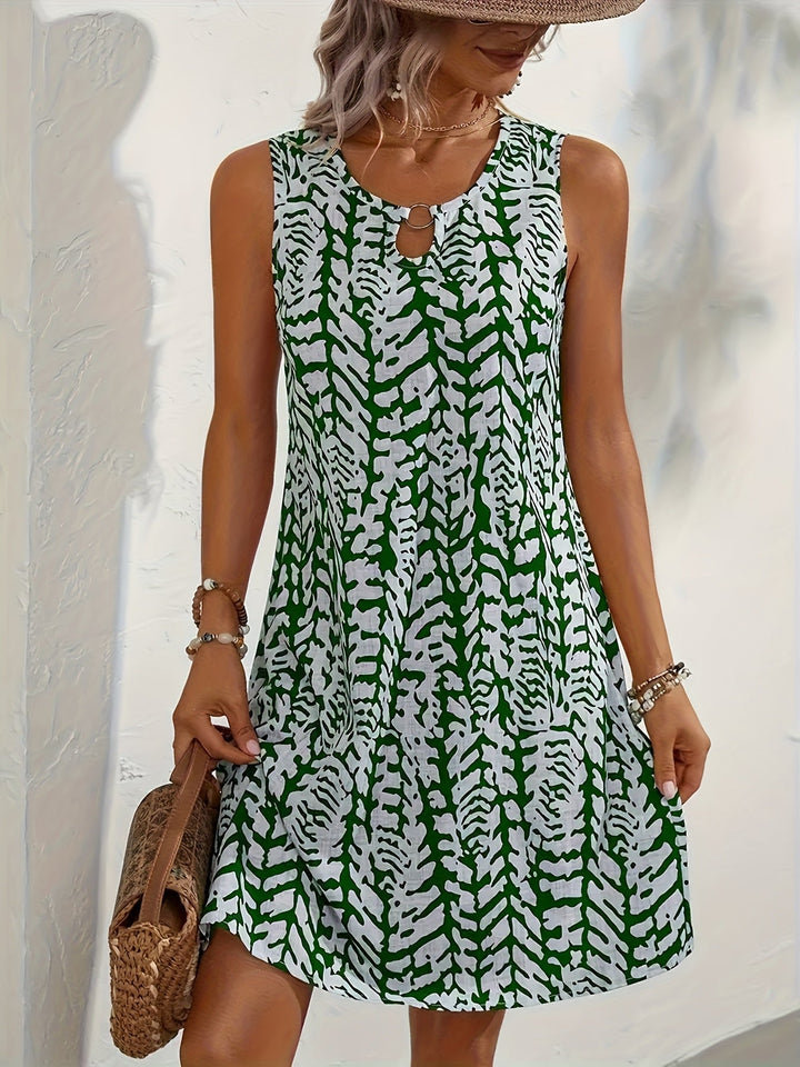 Drune | Sommerkleid mit Print Ohne Ärmel, V-Ausschnitt, A-Linie, Leicht und Elegant