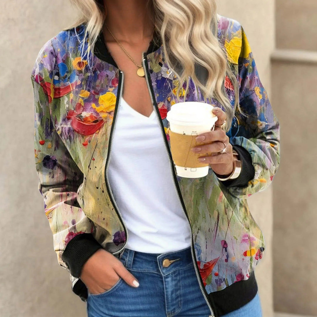 Drune | Blumengemusterte Bomberjacke mit Federprint Polyester Elegant und Lässig