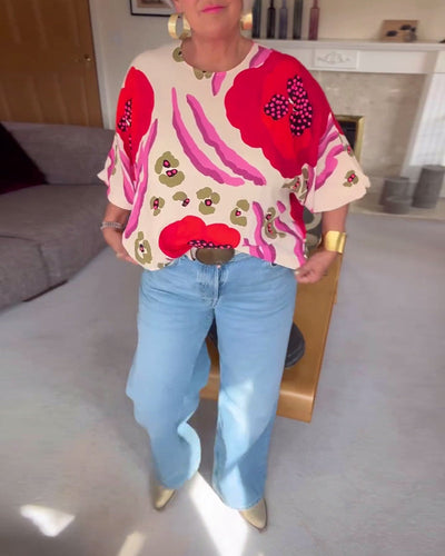 Drune | Bluse mit Rundhalsausschnitt und Halblangen Ärmeln